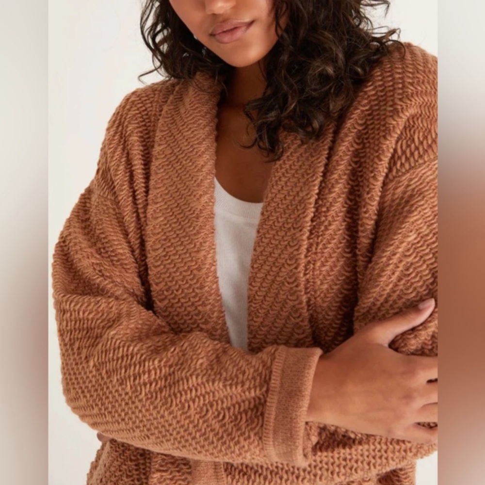 Z Supply Molly Boucle Open Front Long Sweater Size Small New Tan Brown - Picture 5 of 11